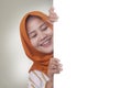 Young Muslim Woman Smiling Behind Blank White Board Royalty Free Stock Photo