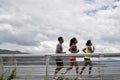 young asian people running jogging outdoors Royalty Free Stock Photo