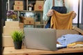 Young asian startup entrepreneur small business owner working at home, packaging and delivery situation. Royalty Free Stock Photo