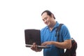 Young Asian Student With Laptop. Smiling Happily Royalty Free Stock Photo