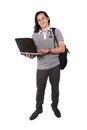 Young Asian Student With Laptop. Smiling Happily Royalty Free Stock Photo