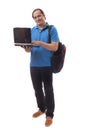 Young Asian Student With Laptop. Smiling Happily Royalty Free Stock Photo