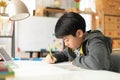 Young asian teenage student doing homework . Royalty Free Stock Photo