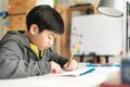 Young asian teenage student doing homework . Royalty Free Stock Photo