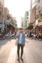 Young Asian traveling backpacker in Cho lon in Chinatown, Saigon