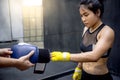 Young Asian woman boxer wearing boxing gloves Royalty Free Stock Photo