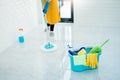 Young asian woman cleaning house Sweeping the floor with a mop House keeping concept Royalty Free Stock Photo