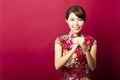 Young asian woman with congratulation gesture Royalty Free Stock Photo