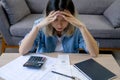 Young asian woman cover her head after stressed with monthly bill expenses and credit card debt Royalty Free Stock Photo