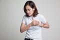 Young Asian woman got chest pain. Royalty Free Stock Photo