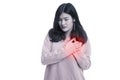Young Asian woman got chest pain. Royalty Free Stock Photo