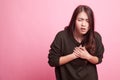 Young Asian woman got chest pain. Royalty Free Stock Photo