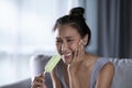 Young Asian woman have sensitive teeth with ice-cream Royalty Free Stock Photo