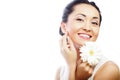 Young asian woman holding white gerber flower Royalty Free Stock Photo