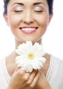 Young asian woman holding white gerber flower Royalty Free Stock Photo