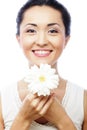 Young asian woman holding white gerber flower Royalty Free Stock Photo