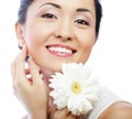 Young asian woman holding white gerber flower Royalty Free Stock Photo