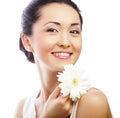 Young asian woman holding white gerber flower Royalty Free Stock Photo