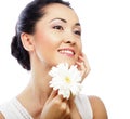 Young asian woman holding white gerber flower Royalty Free Stock Photo