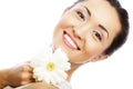 Young asian woman holding white gerber flower Royalty Free Stock Photo