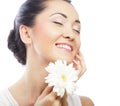 Young asian woman holding white gerber flower Royalty Free Stock Photo