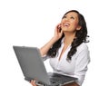 Young asian woman laughing and holding a laptop Royalty Free Stock Photo