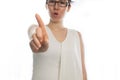 Young asian woman pointing finger and say no. Royalty Free Stock Photo