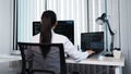 Young Asian woman Programmer Typing code working with computer at table, coding cyberspace and Web Development Concept Royalty Free Stock Photo