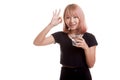 Young Asian woman show OK with a glass of drinking water. Royalty Free Stock Photo