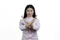 Young asian woman showing stop gesture with crossed hands. Royalty Free Stock Photo