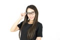 Young Asian woman with smiley face wearing glasses. Royalty Free Stock Photo