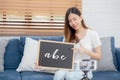 Young asian woman is teacher teaching language english with student for e-learning online at home. Royalty Free Stock Photo