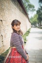 Young asian woman traveler in korean national dress Royalty Free Stock Photo