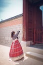 Young asian woman traveler in korean national dress Royalty Free Stock Photo