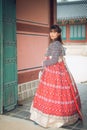 Young asian woman traveler in korean national dress Royalty Free Stock Photo