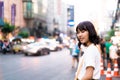 Young Asian Woman Traveler with view at China Town in Bangkok, Thailand