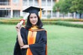 Young Asian woman university graduates celebrate with joyouse and happiness with friends after receiving university degree Royalty Free Stock Photo