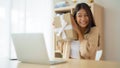 Young asian woman using computer laptop at home Royalty Free Stock Photo