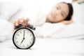 Young asian woman wake up early in morning Royalty Free Stock Photo