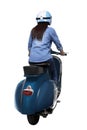 Young asian woman wearing helmet sitting on an old scooter Royalty Free Stock Photo