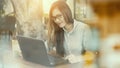 Asian woman work form home, When looking through the glass