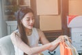 Young asian women entrepreneur working in a home Royalty Free Stock Photo