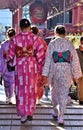 Young Asian women wearing traditional kimonos