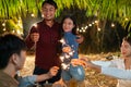 Young Asians get together to party and enjoy with sparkler