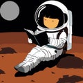 Young astronaut read book in outer space vector graphic