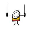 Young athlete is doing a gymnastic exercise, hanging on rings. Vector illustration of sports training with equipment. Royalty Free Stock Photo