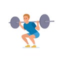 Young athlete is engaged in physical exercises squatting with barbell. Royalty Free Stock Photo