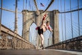 Young athlete fighter exercising on Brooklyn bridge