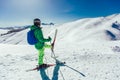 Athlete freestyle Skier having fun while running downhill in beautiful landscape on sunny day during winter season Royalty Free Stock Photo