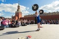 Young athlete raises the barbell Royalty Free Stock Photo